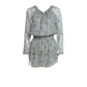 LOVESHACKFANCY WOMEN'S POPOVER DRESS Light Blue Metallic sz XS